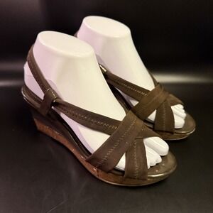 Sbicca Wedge Shoes Womens Size 6 Brown Criss Cross Cork Heel Sandals Comfort